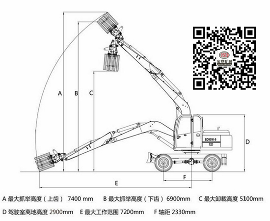 寶鼎95多功能挖掘機(jī)抓木機(jī)參數(shù)圖