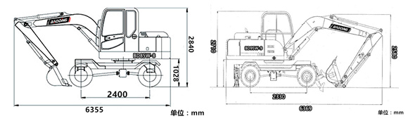 寶鼎輪式挖掘機(jī)尺寸對比圖